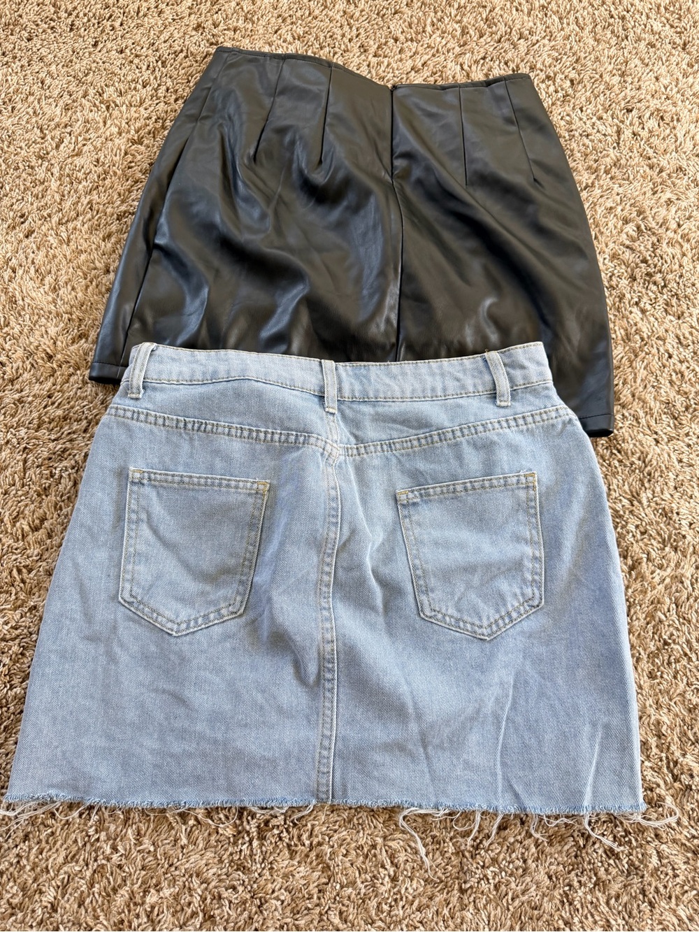 Black Leather Mini Skirt & Light Blue Denim Mini Skirt Bundle - Picture 2 of 5